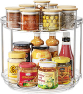 2 Tier Lazy Susan Organizer, 9.25'' Lazy Susan Turntable for Cabinet, Stackable Turntable Organizer Rotating Spice Rack Organization for Kitchen Countertop, Pantry, Bathroom